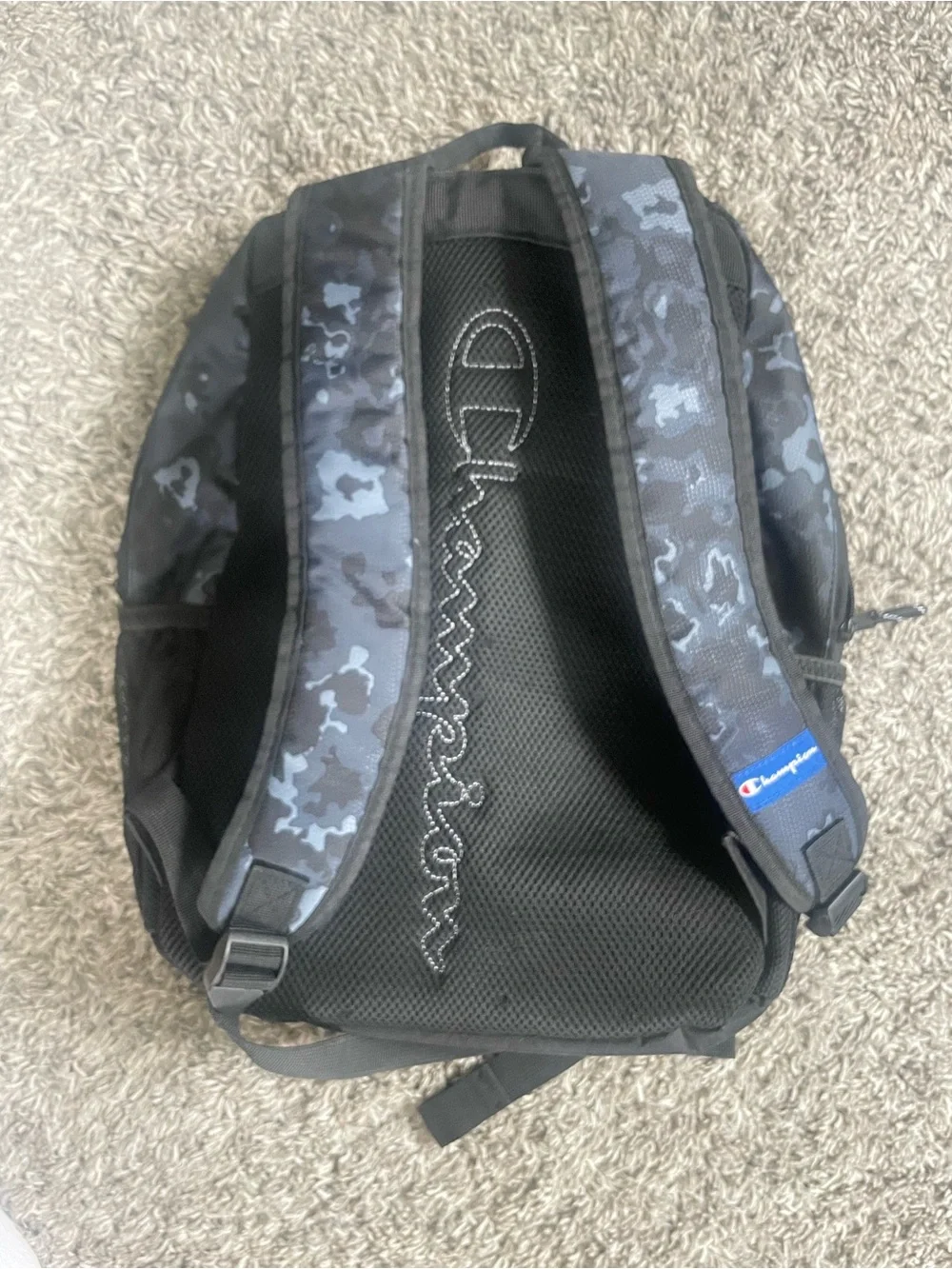 Champion Black & Gray Camo Backpack with Vertical Logo